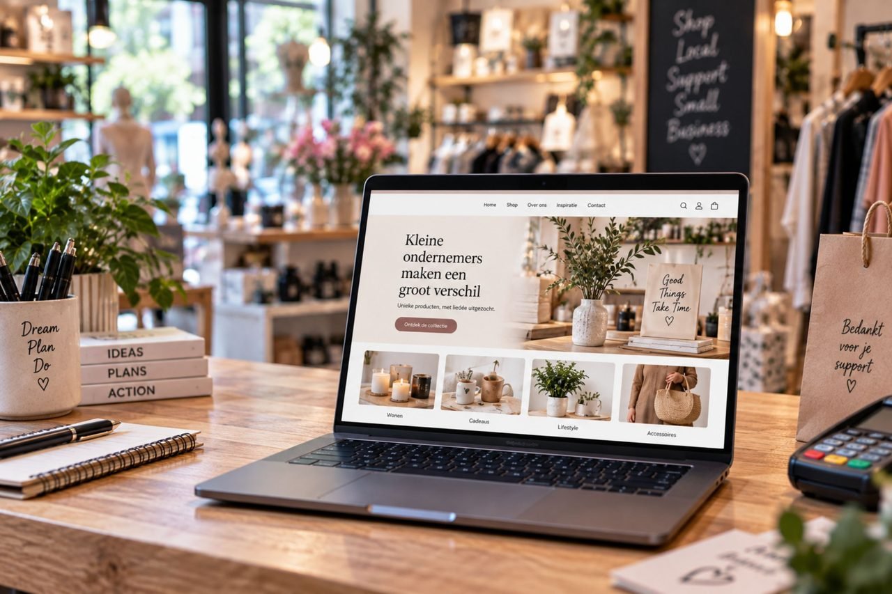 Facebook bedrijfspagina op een laptop op de toonbank