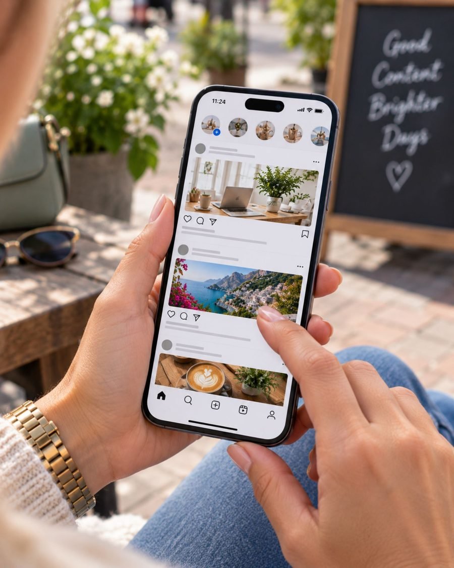 Facebook tijdlijn op de telefoon buiten