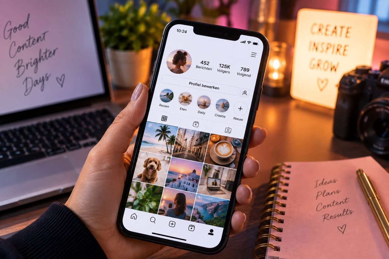 Instagram profiel met het aantal volgers en een fotoraster