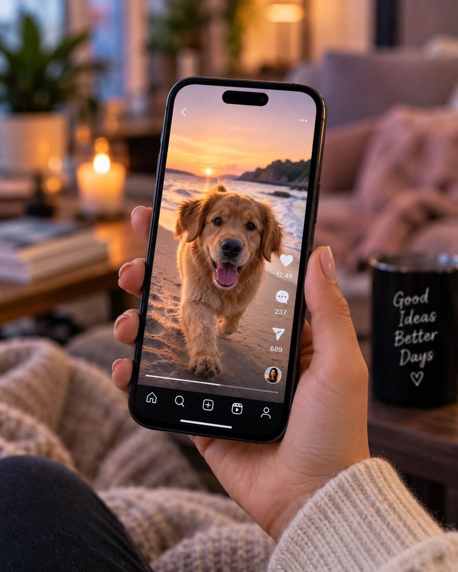 Telefoon met een verticale video, klaar voor Instagram Reels views