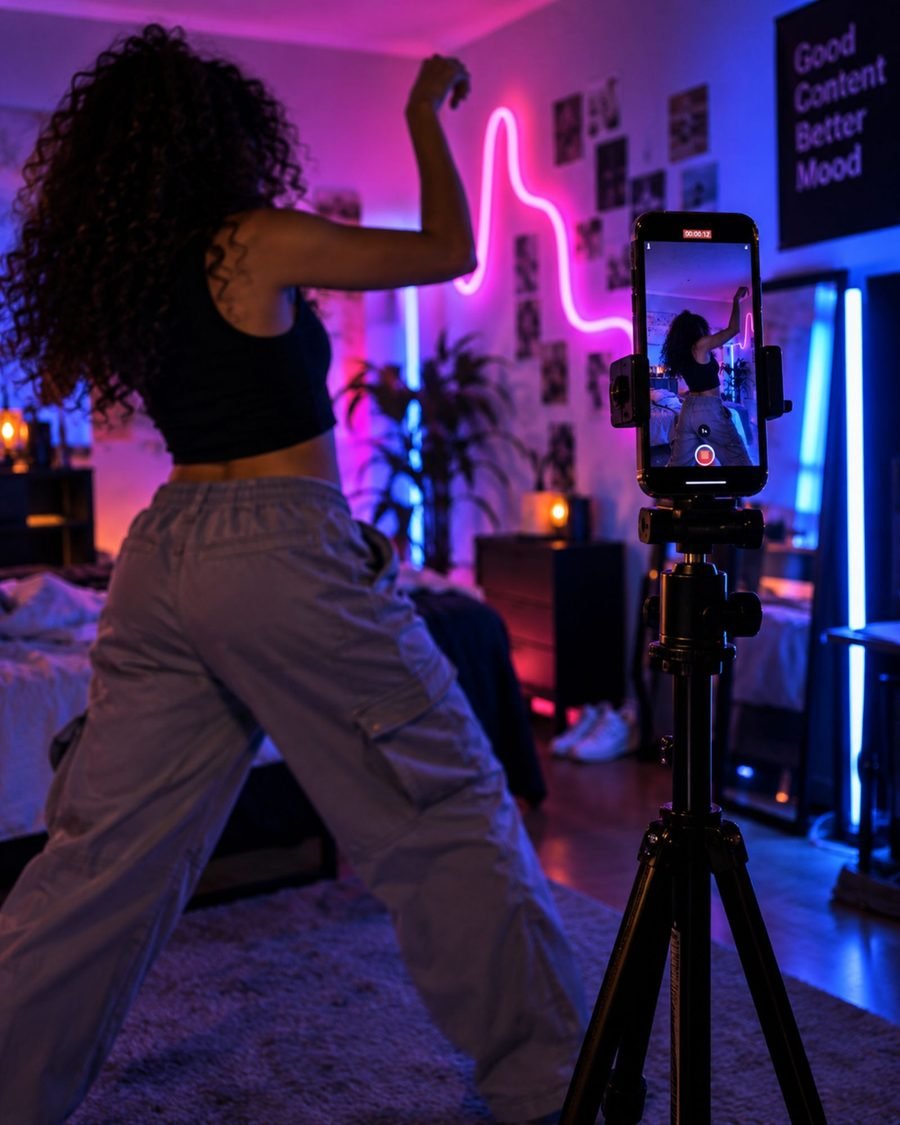 TikTok video opnemen met de telefoon op een statief