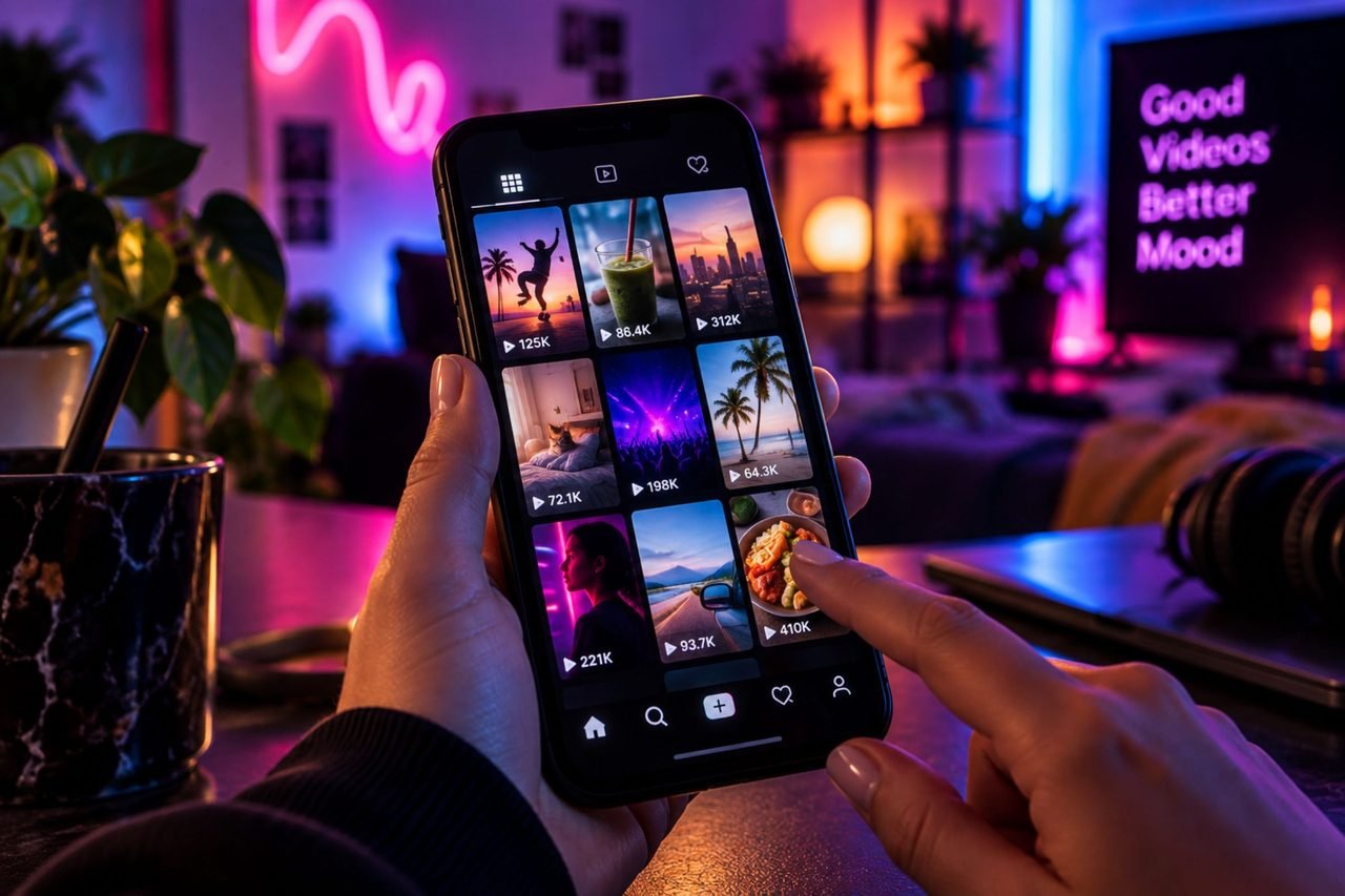 TikTok profiel met een raster van video's en het aantal weergaven